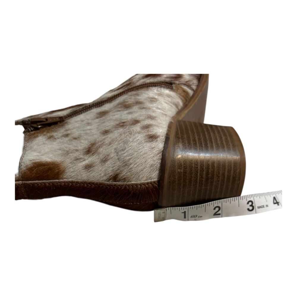 Myra Hair-On Hide Cowhide Ankle Boots Brown White Western Booties Size 9 - Picture 9 of 13